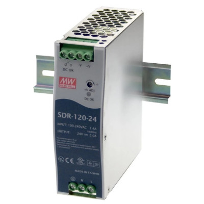 MEAN WELL SDR-120 120W Industrial DIN Rail Power Supply, PFC, 12V, 24V or 48V Out